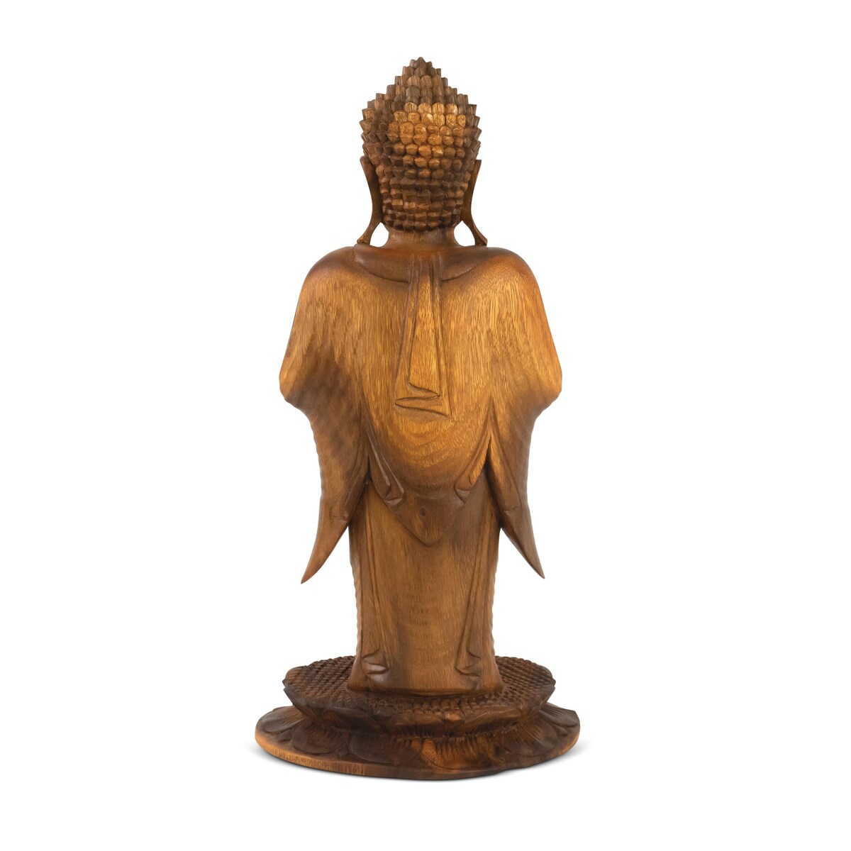 16 Wooden Hand Carved Serene Standing Buddha Statue Handmade Meditating Sculpture Figurine Home Decor Accent Handcrafted Gift