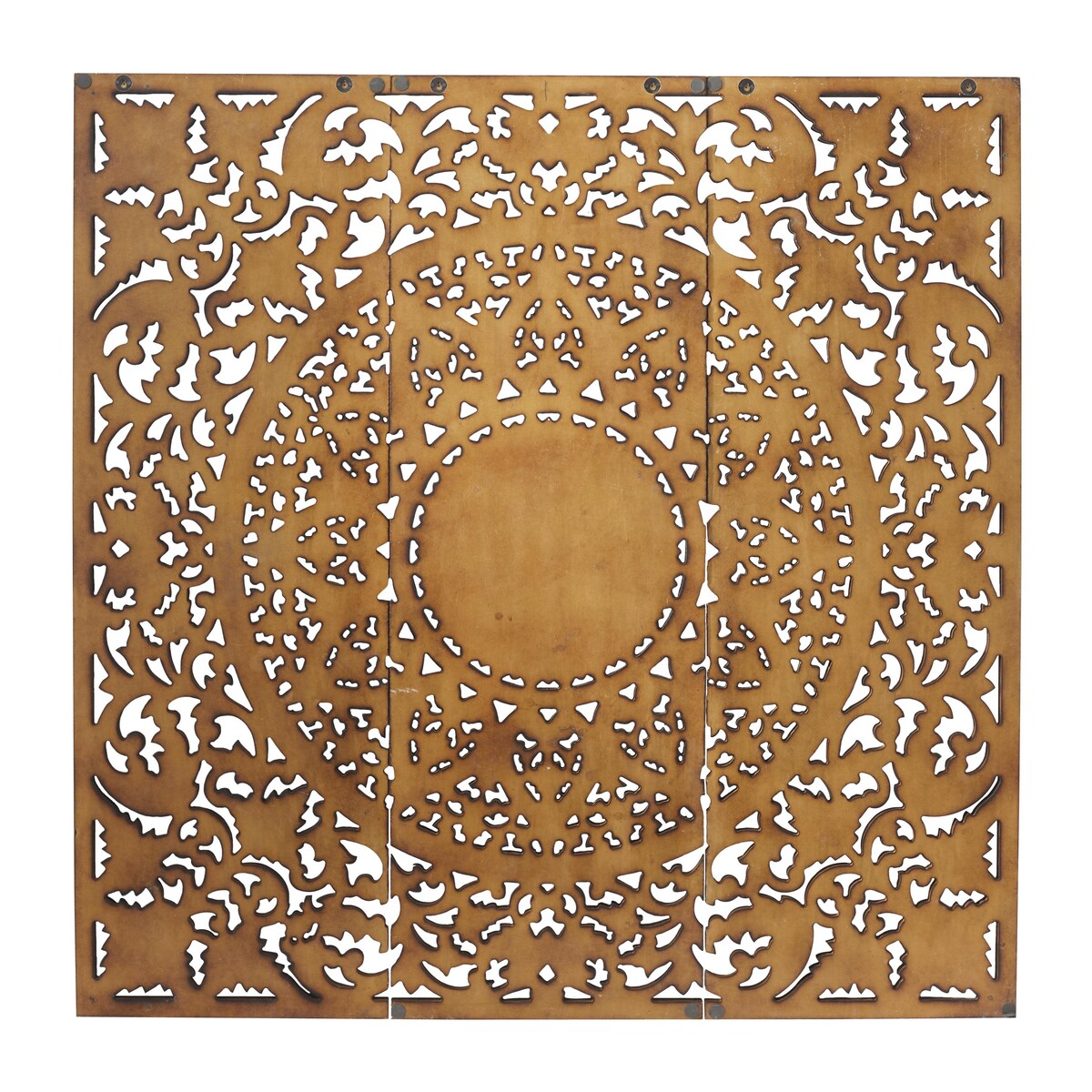 Wooden Floral Handmade Intricately Carved Home Wall Decor with Mandala Design - Set of 3 Brown - Roche River Decor