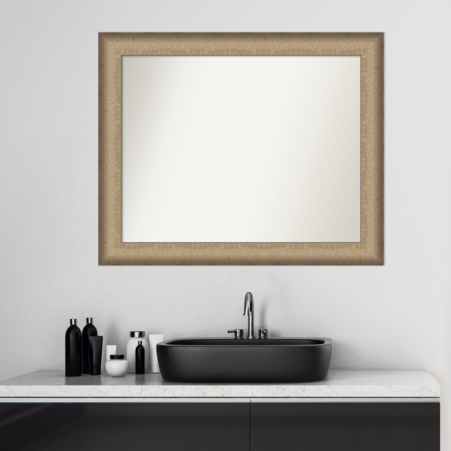 Non-Beveled Bathroom Wall Mirror - Elegant Brushed Bronze Frame