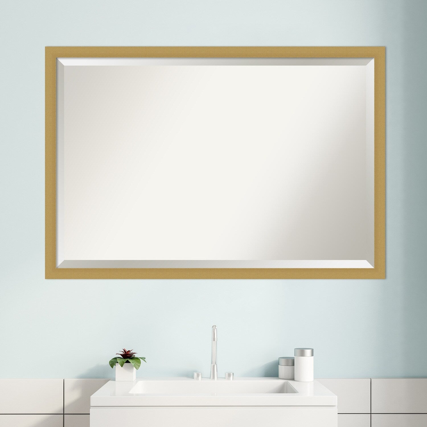 Beveled Bathroom Wall Mirror - Grace Brushed Narrow Frame