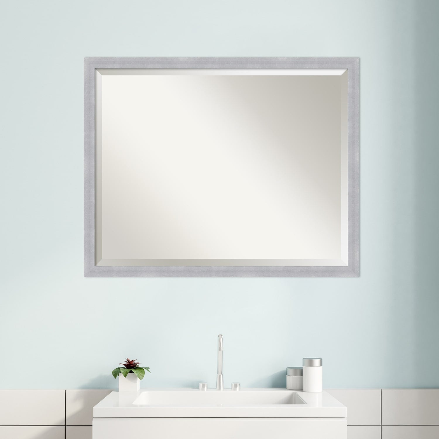 Beveled Bathroom Wall Mirror - Grace Brushed Narrow Frame