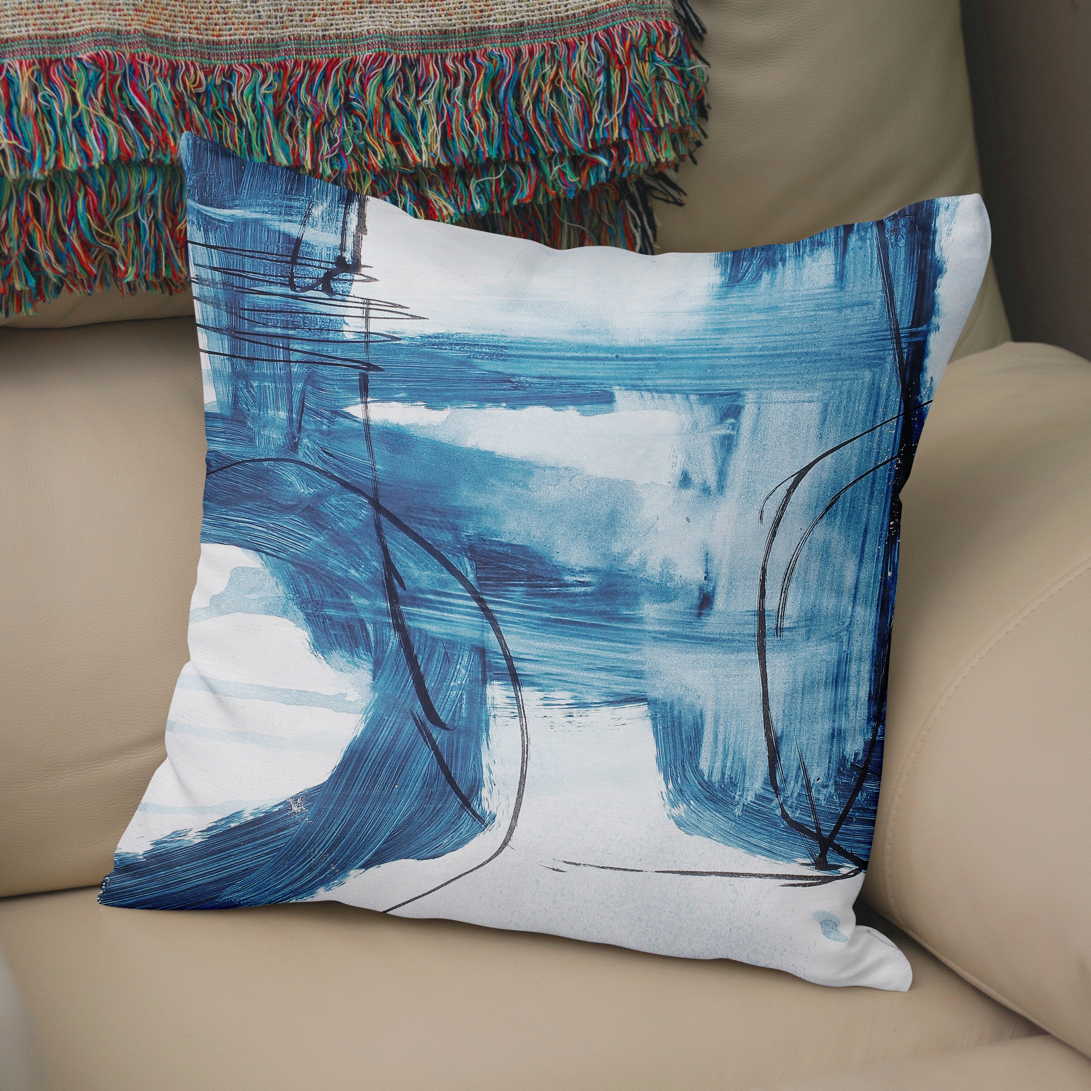 Kavka Designs Ivory/Blue Abstract Accent Pillow with Insert