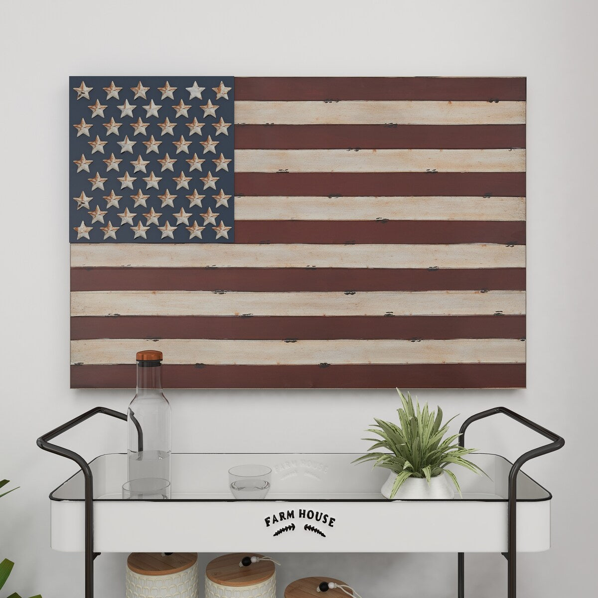 Metal American Flag Indoor Outdoor Home Wall Decor - Red - Roche River Decor