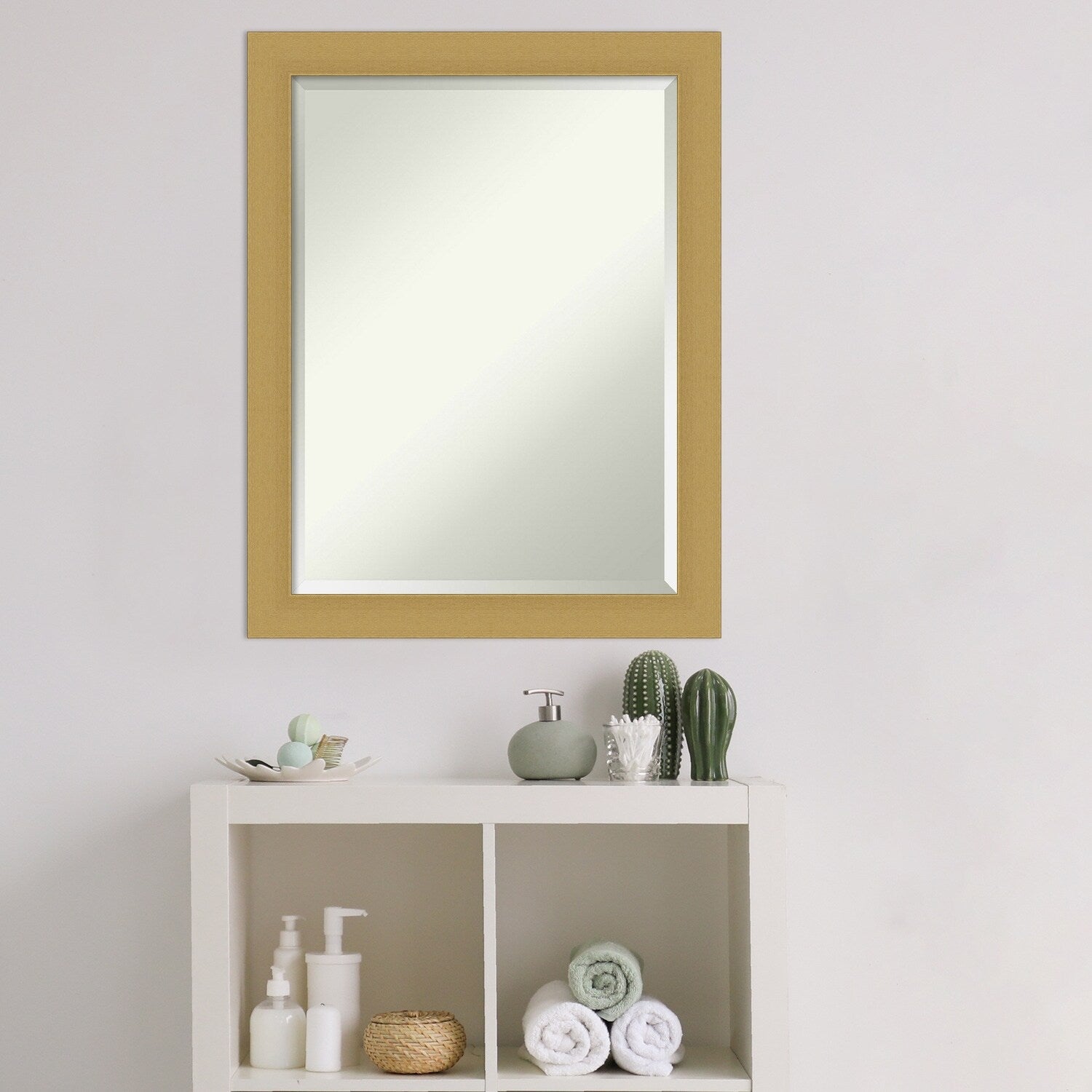 Beveled Bathroom Wall Mirror - Grace Brushed Narrow Frame