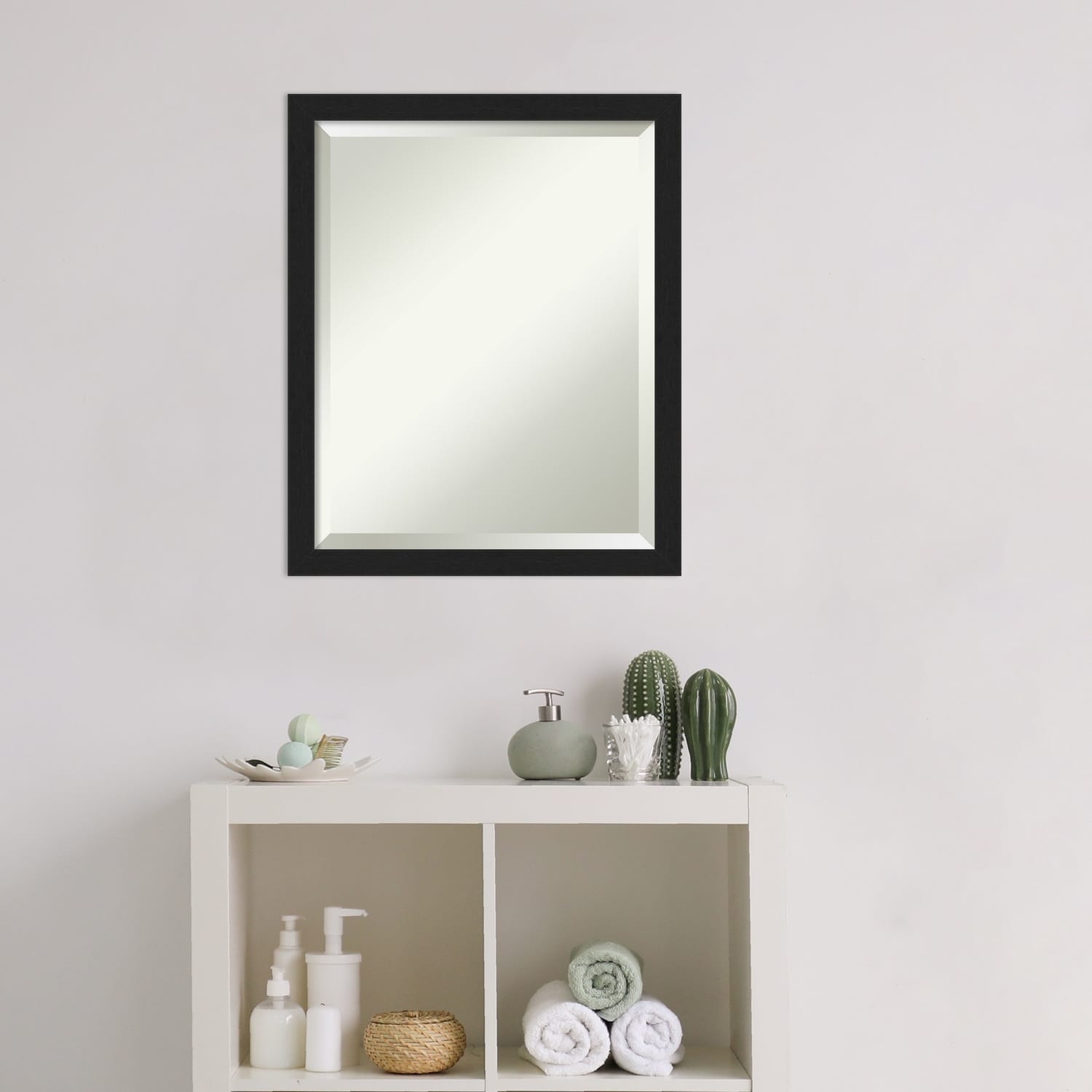 Beveled Bathroom Wall Mirror - Grace Brushed Narrow Frame