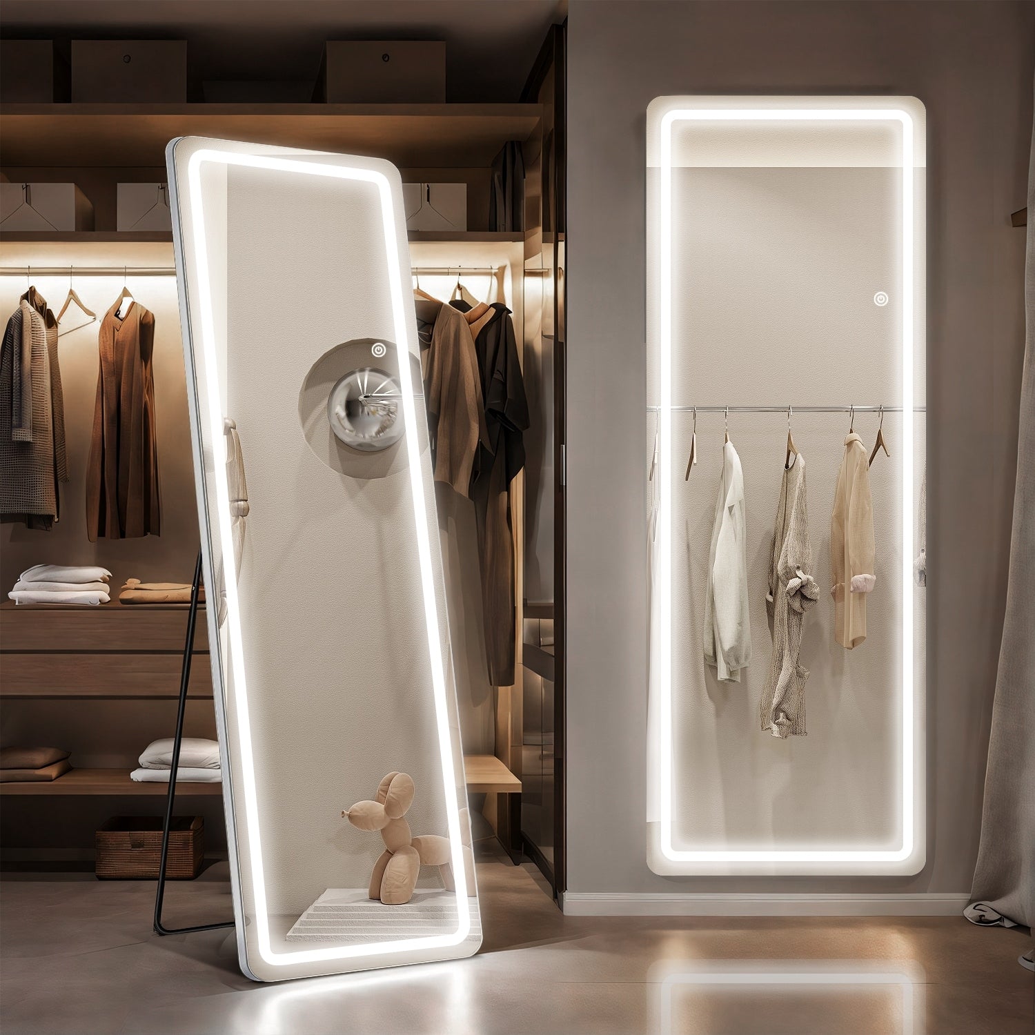 Floor Mirror with LED Light, 64 x 21 Full Length Mirror with Stand, Hanging Mirror Wall Mounted Mirror Full Body Mirror