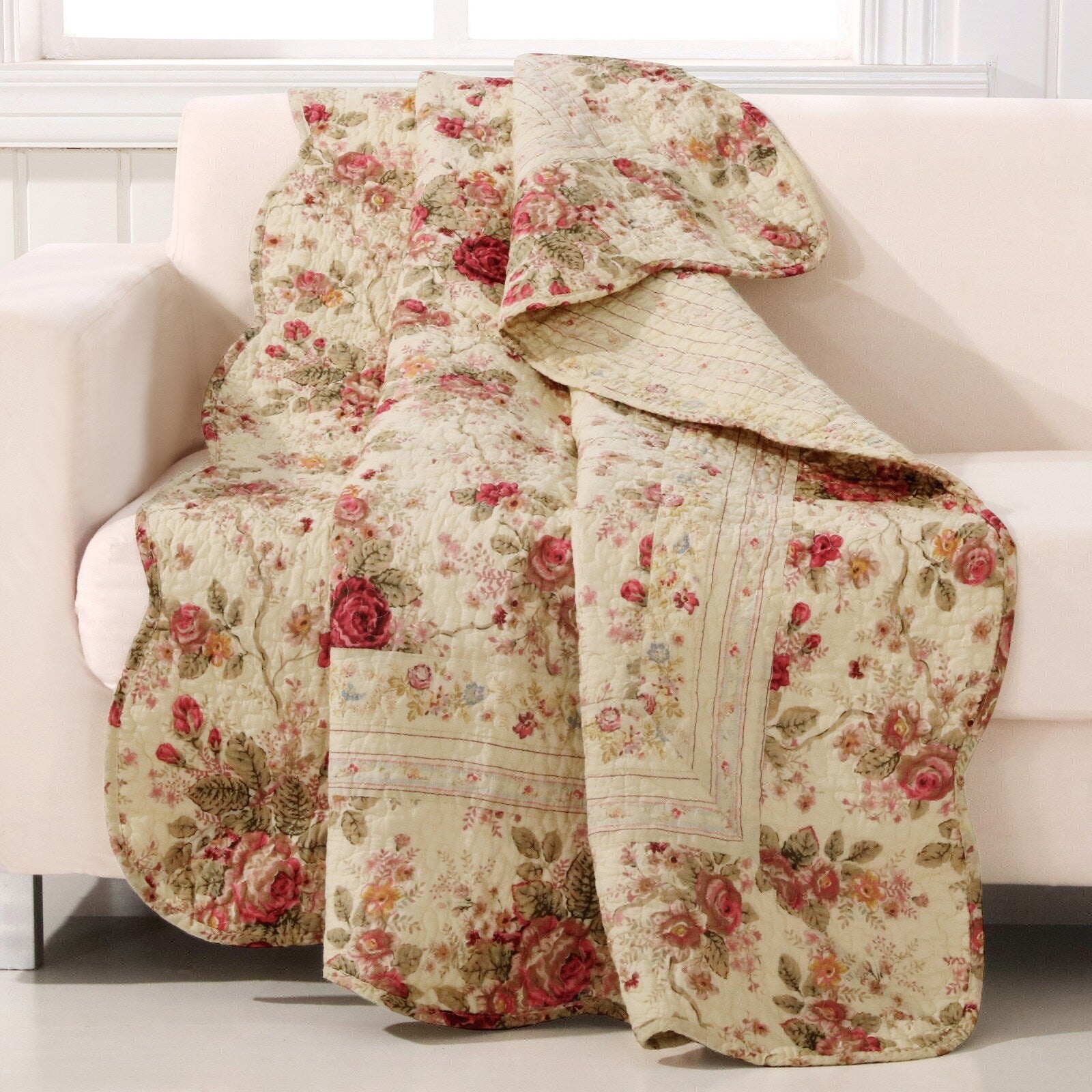 Greenland Home Fashions Antique Rose 100-Percent Cotton Quilted Throw Blanket