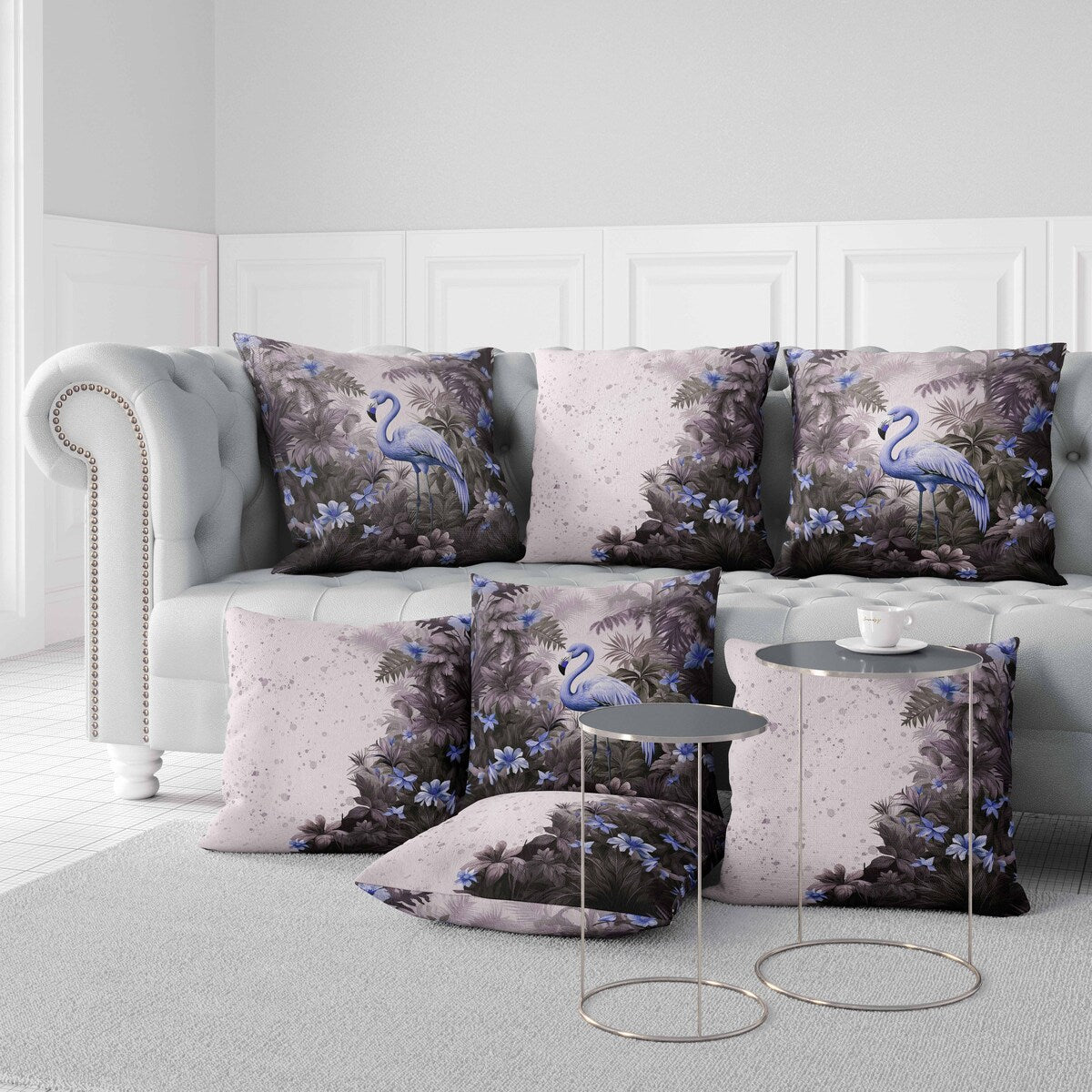 Purple And Blue Tropical Flamingo Haven Indoor/Outdoor Throw Pillow Zipper