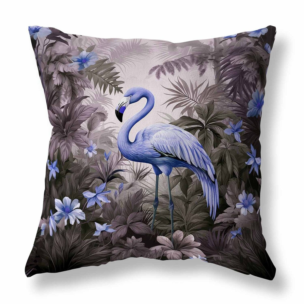 Purple And Blue Tropical Flamingo Haven Indoor/Outdoor Throw Pillow Zipper