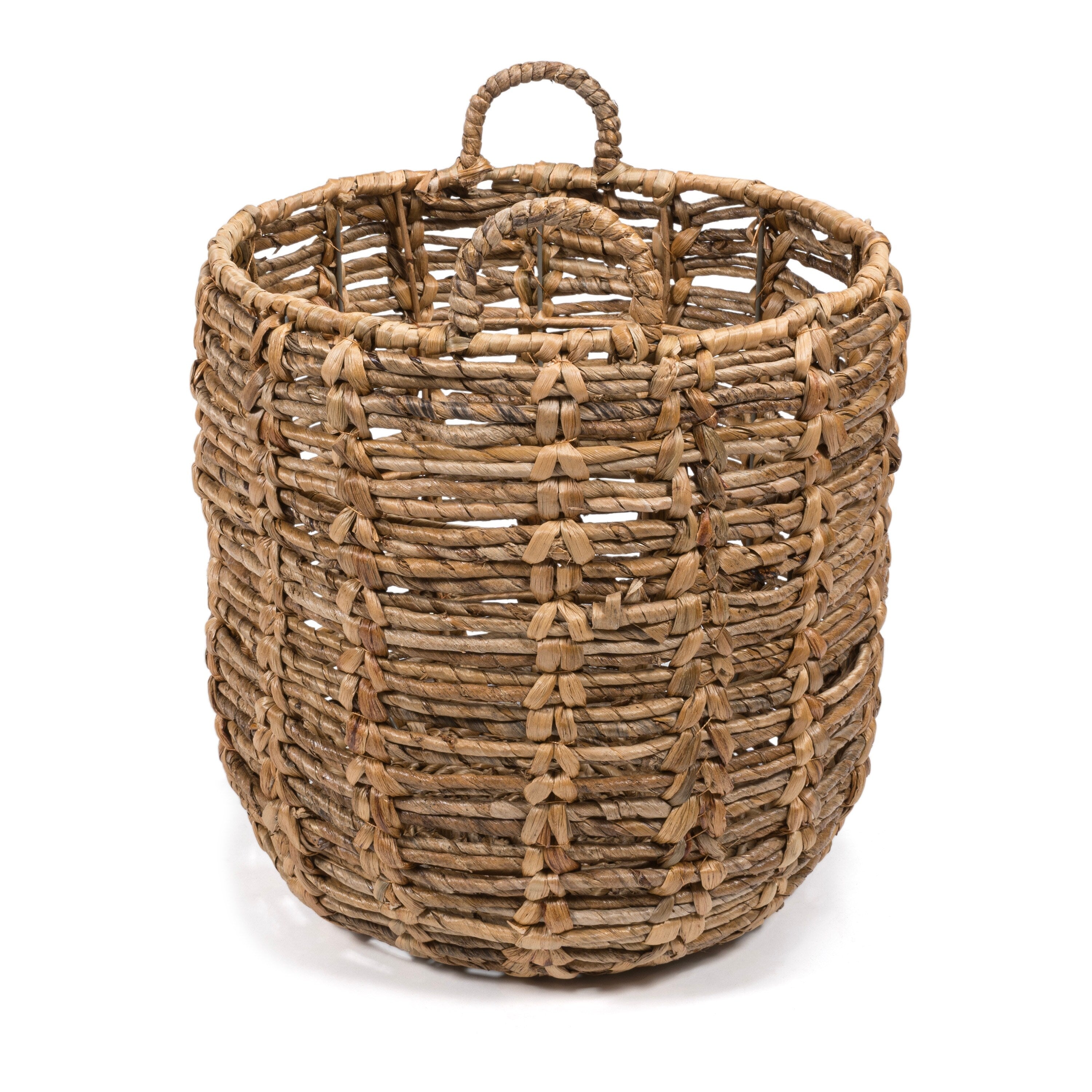 happimess Laurel Bohemian Hand-Woven Abaca Basket with Handles, Natural