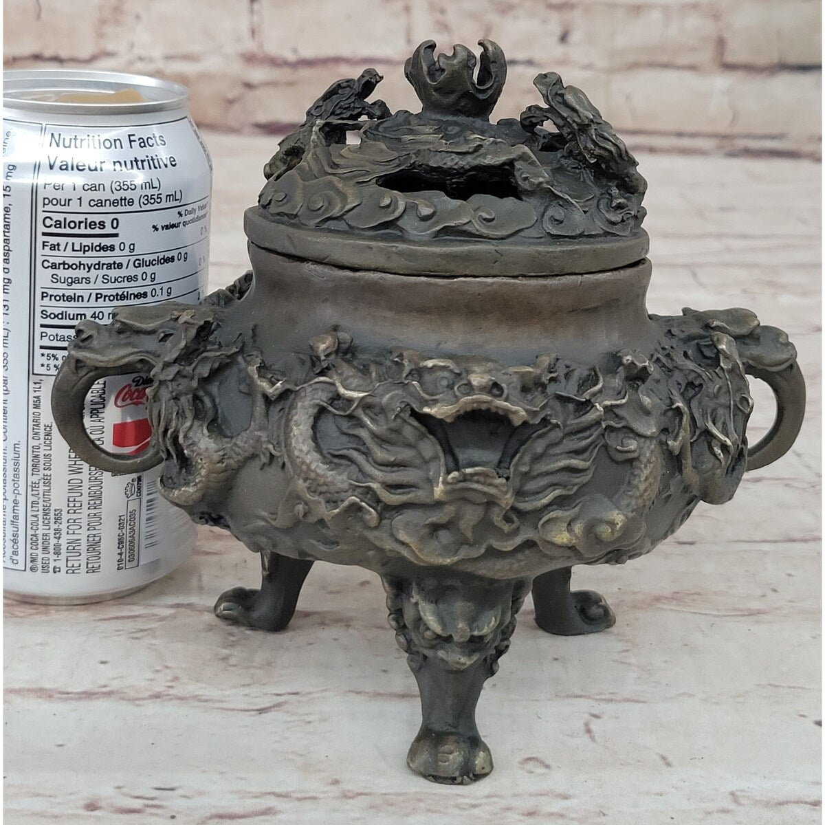 Hot Cast Bronze Dragon Incense Burner Mythical Sculpture Handmade Original Art