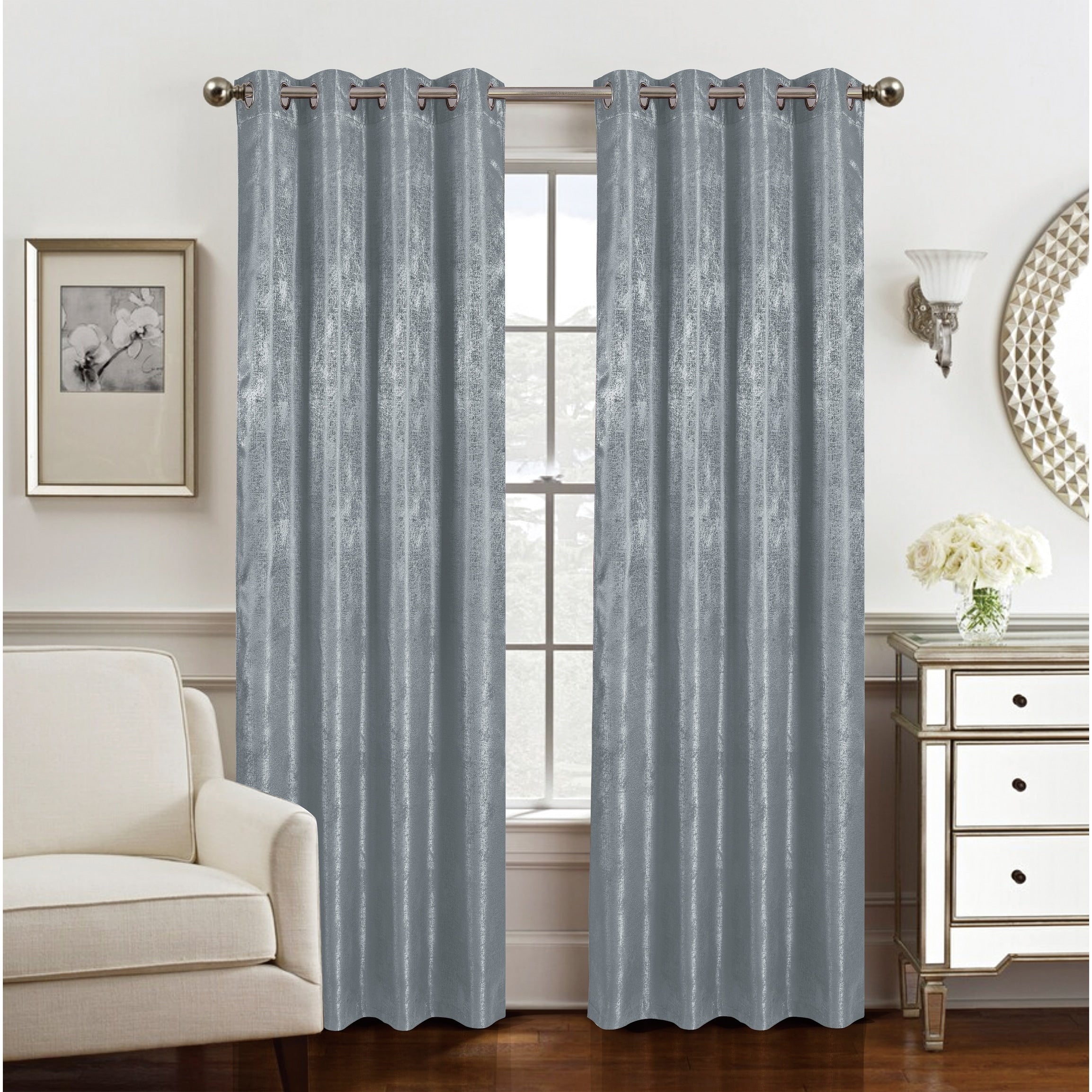 Roxy Two Tone Jacquard Grommet Window Curtain Panel 84 inch