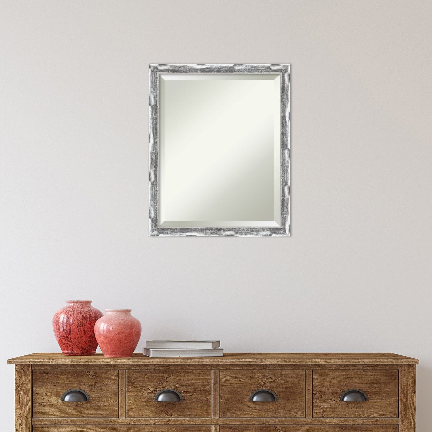 Beveled Bathroom Wall Mirror - Scratched Wave Chrome Frame - Scratched Wave Chrome