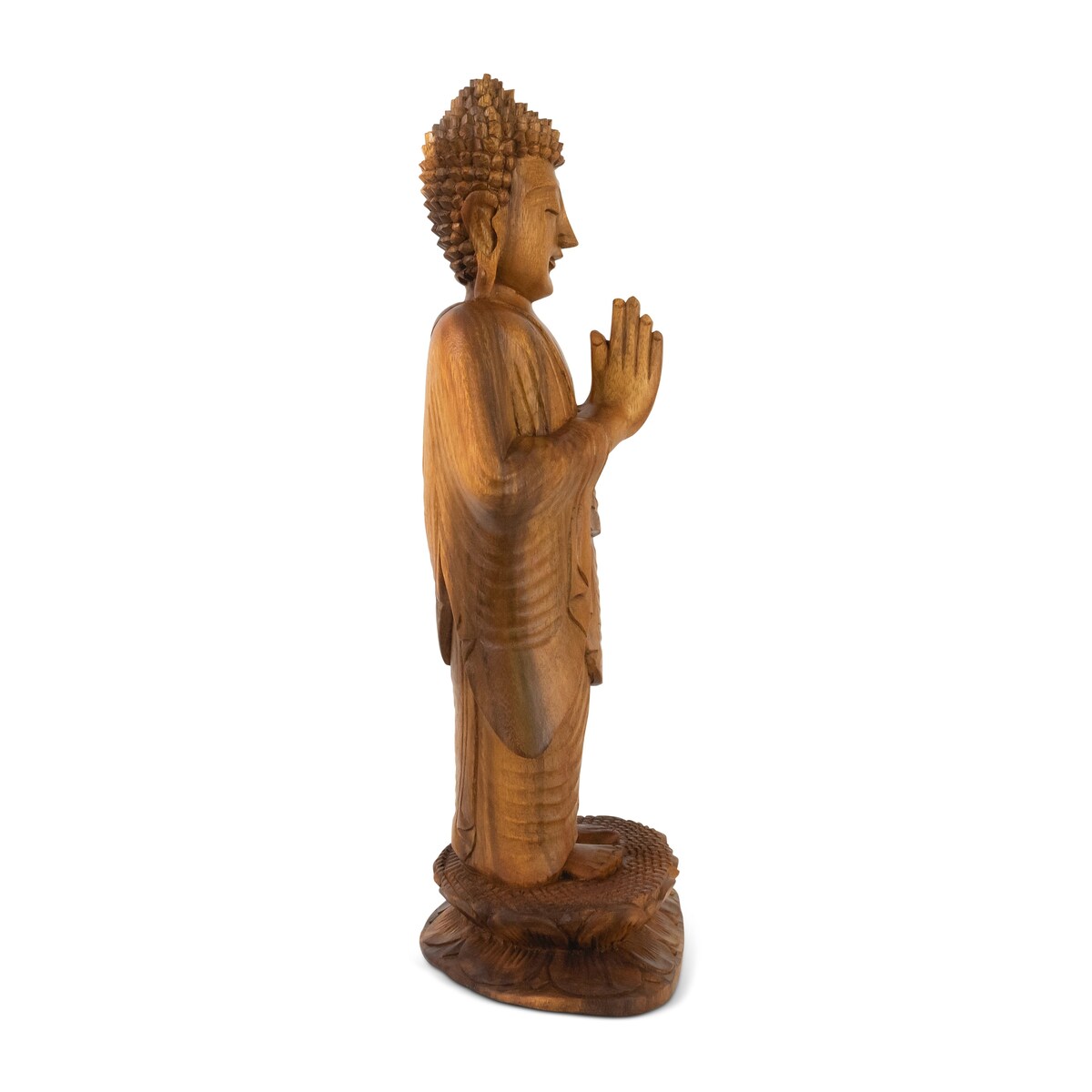 16 Wooden Hand Carved Serene Standing Buddha Statue Handmade Meditating Sculpture Figurine Home Decor Accent Handcrafted Gift