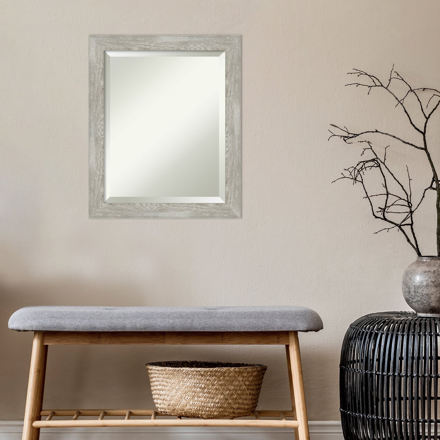 Beveled Bathroom Wall Mirror - Dove Greywash Narrow Frame