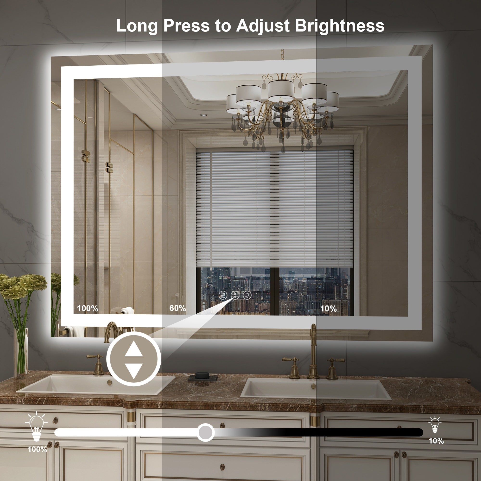 Large Rectangular Frameless Anti-Fog LED Light Wall Mounted Bathroom Vanity Mirror in White - N/A