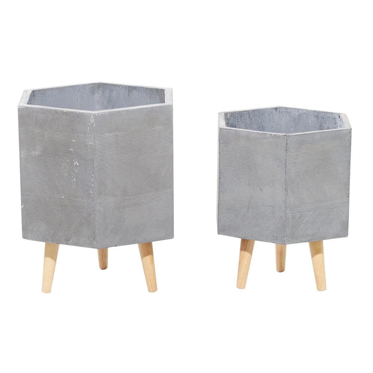 Magnesium Oxide Indoor Outdoor Planter with Wood Legs - Set of 2 White, Dark Gray - Roche River Decor