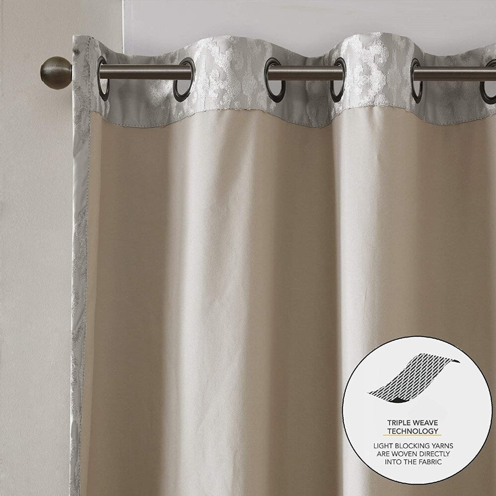 Sunsmart Knitted Jacquard Damask Room Darkening Curtains Panel with Grommet Top 50 x 84 Grey - 50 x 84