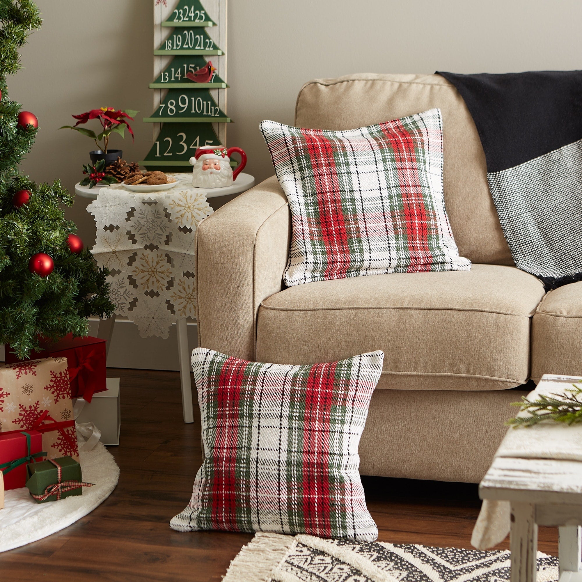 Christmas Plaid Recycled Cotton Pillow Cover 18x18 (Set of 2)