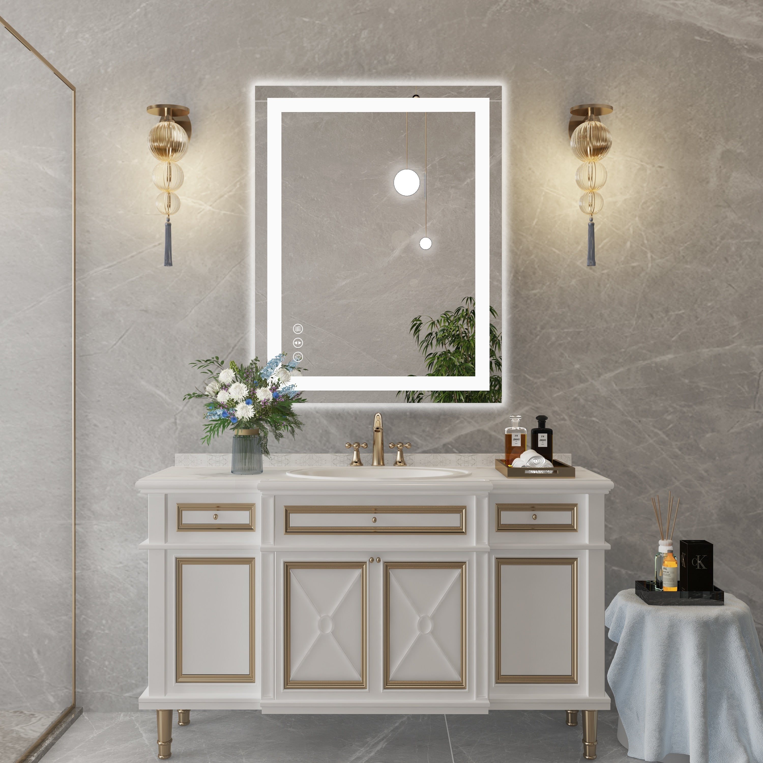 Large Rectangular Frameless Anti-Fog LED Light Wall Mounted Bathroom Vanity Mirror in White - N/A