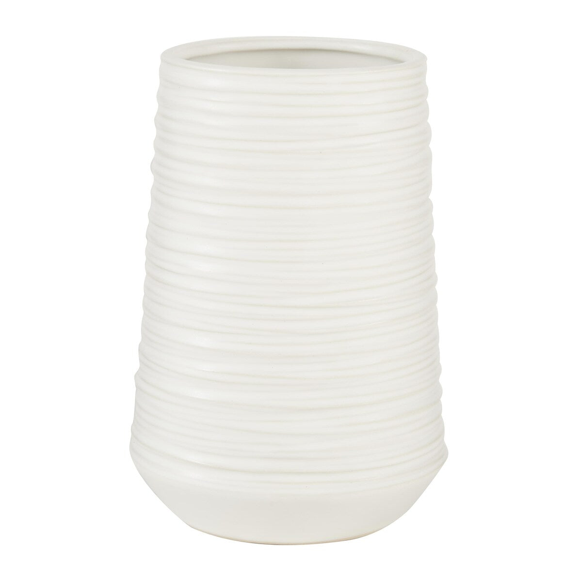 Porcelain Ceramic Ribbed Decorative Vase - White - CosmoLiving by Cosmopolitan