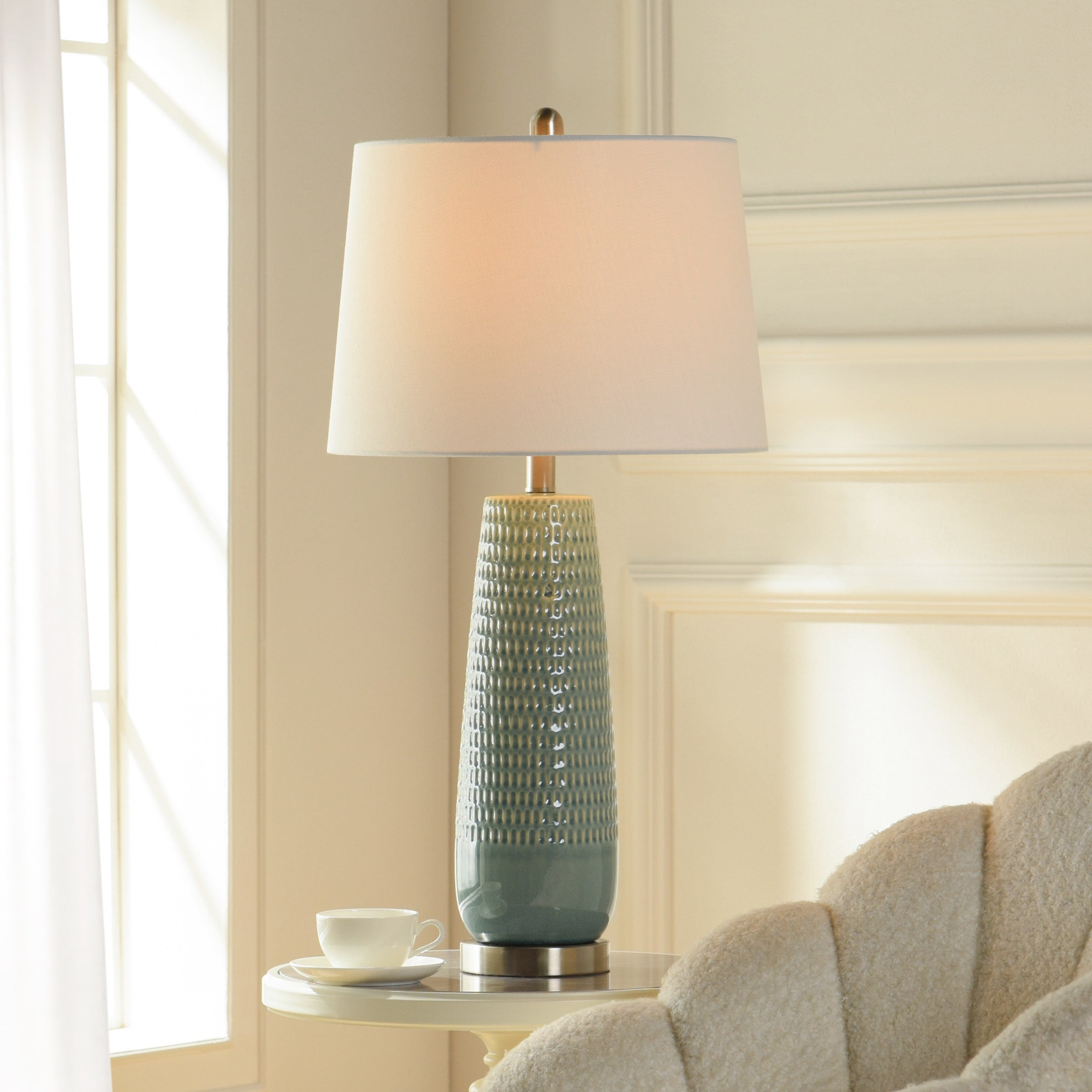 Starlite - Ceramic Table Lamp - Dimpled Luster Finish - Off-White Shade