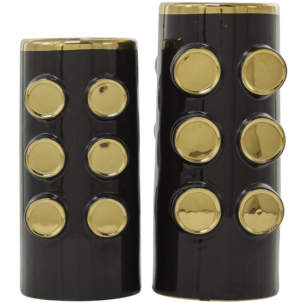 Ceramic Decorative Vase with Gold Circle Accents - Set of 2 White or Black - CosmoLiving by Cosmopolitan