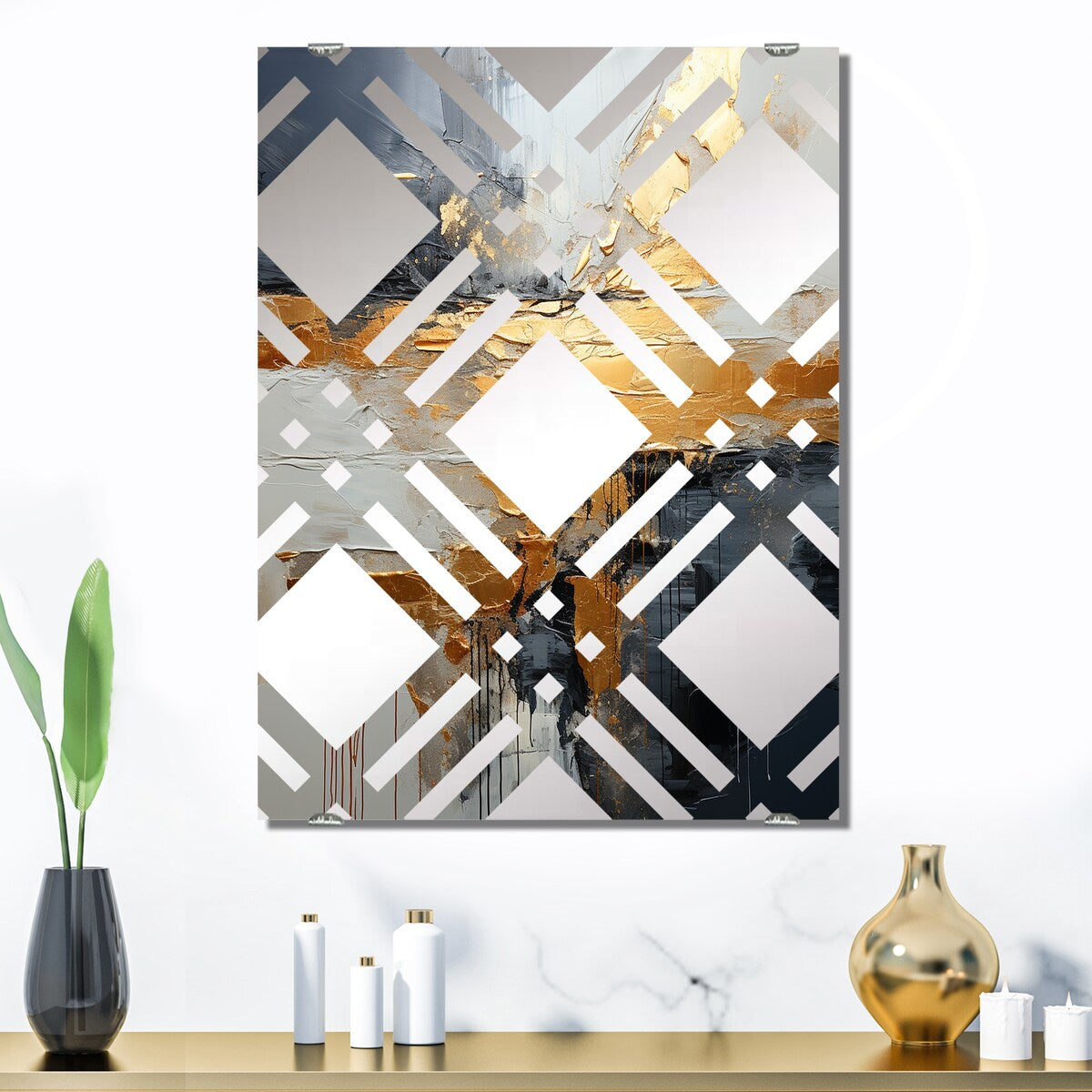 Designart Gold And Grey Modern Liquid Shapes I Abstract Modern Shapes Mirror Gold - Modern Mirror Wall Art Decor