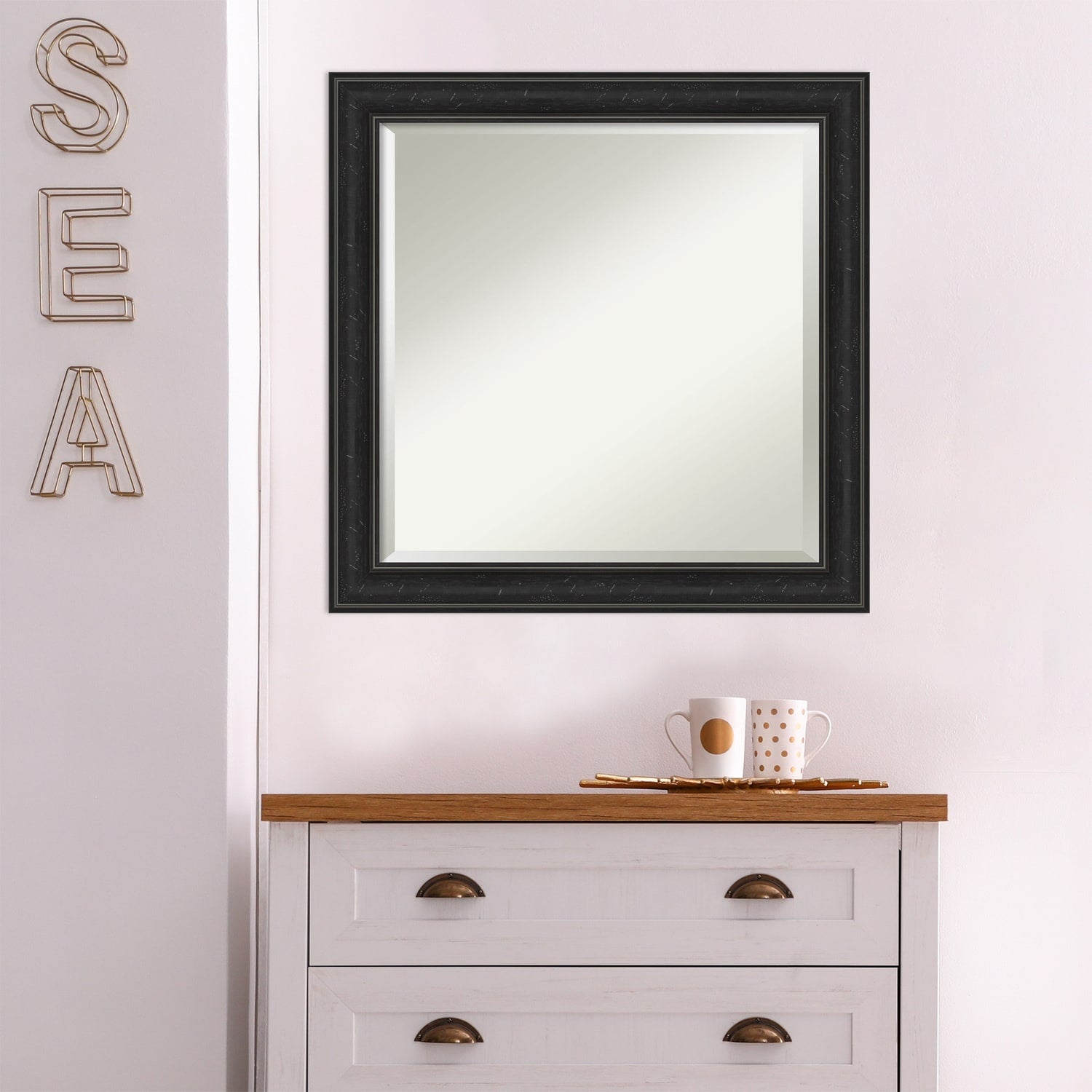 Beveled Bathroom Wall Mirror - Shipwreck Black Narrow Frame