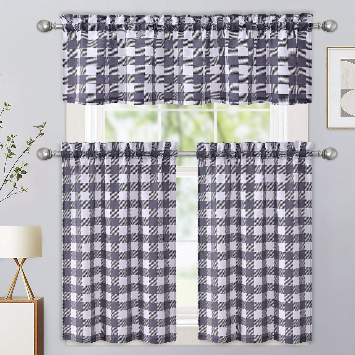 Garvee Tier Curtains Buffalo Check Plaid Gingham Curtain, 2 Panels