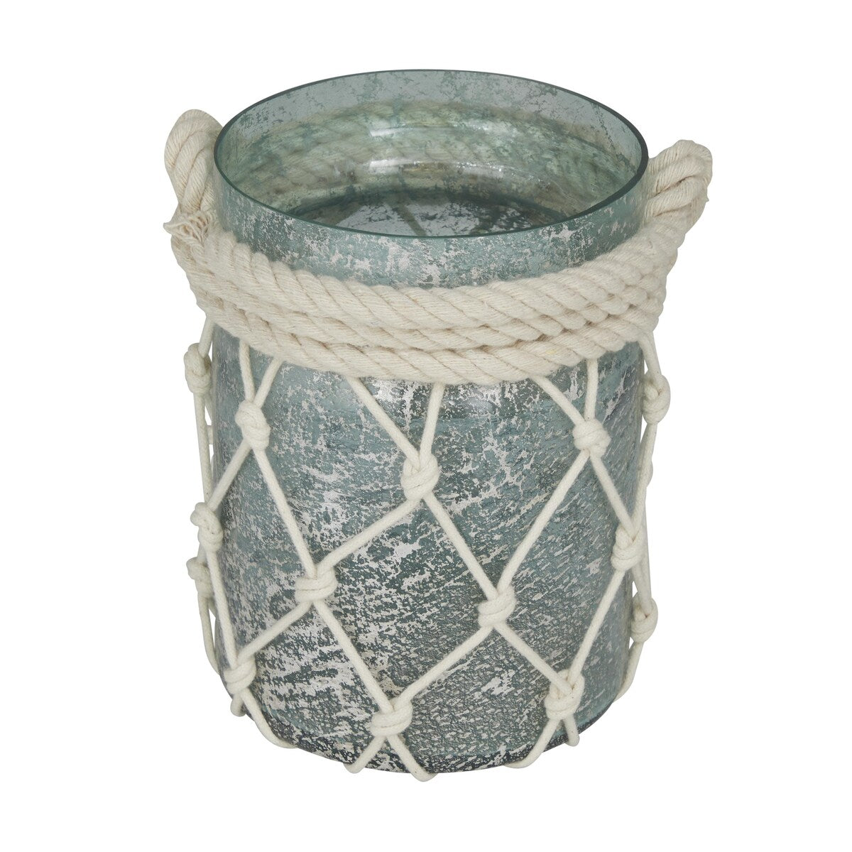 Glass Decorative Indoor Outdoor Candle Lantern with Rope Handle - Blue or Teal - Roche River Decor