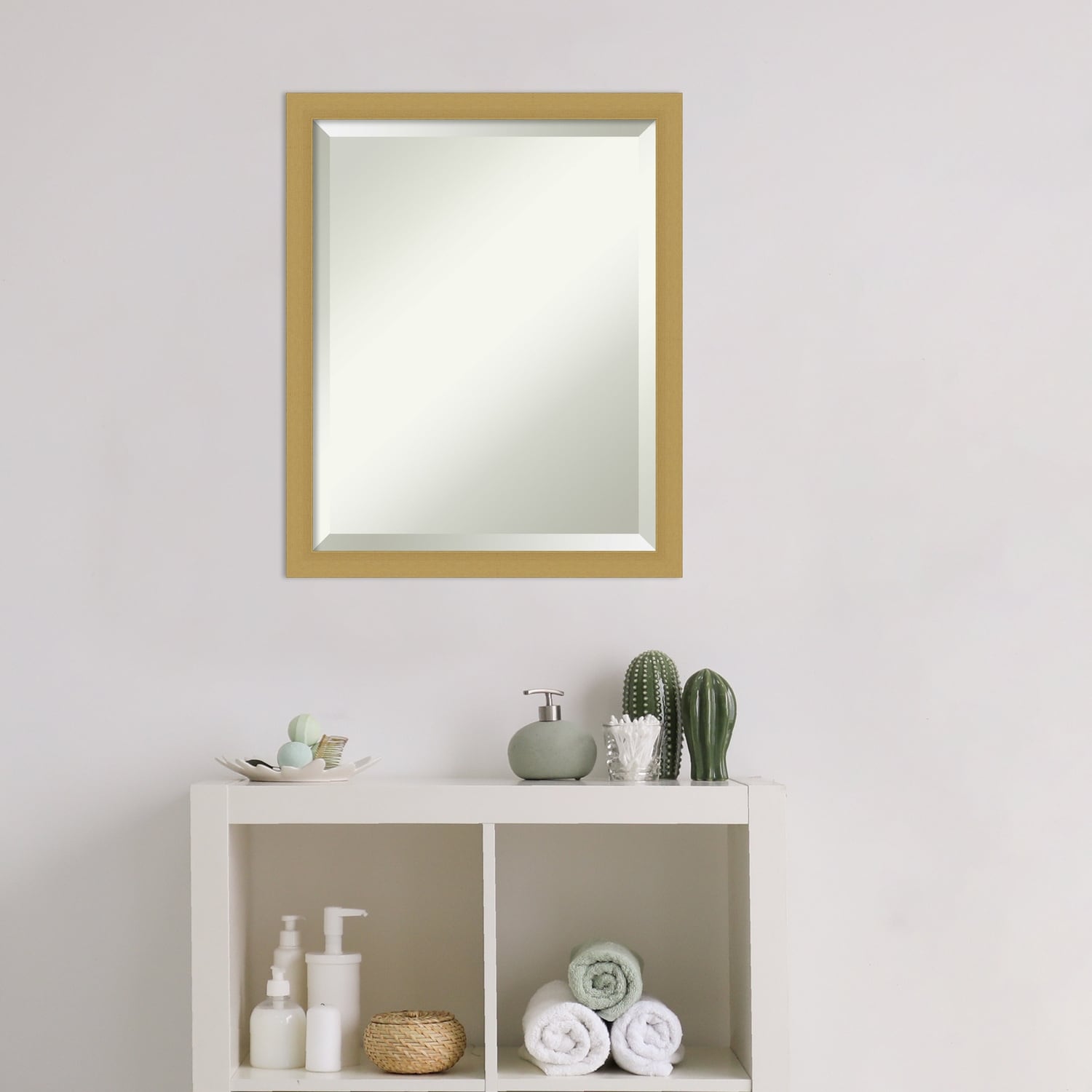 Beveled Bathroom Wall Mirror - Grace Brushed Narrow Frame