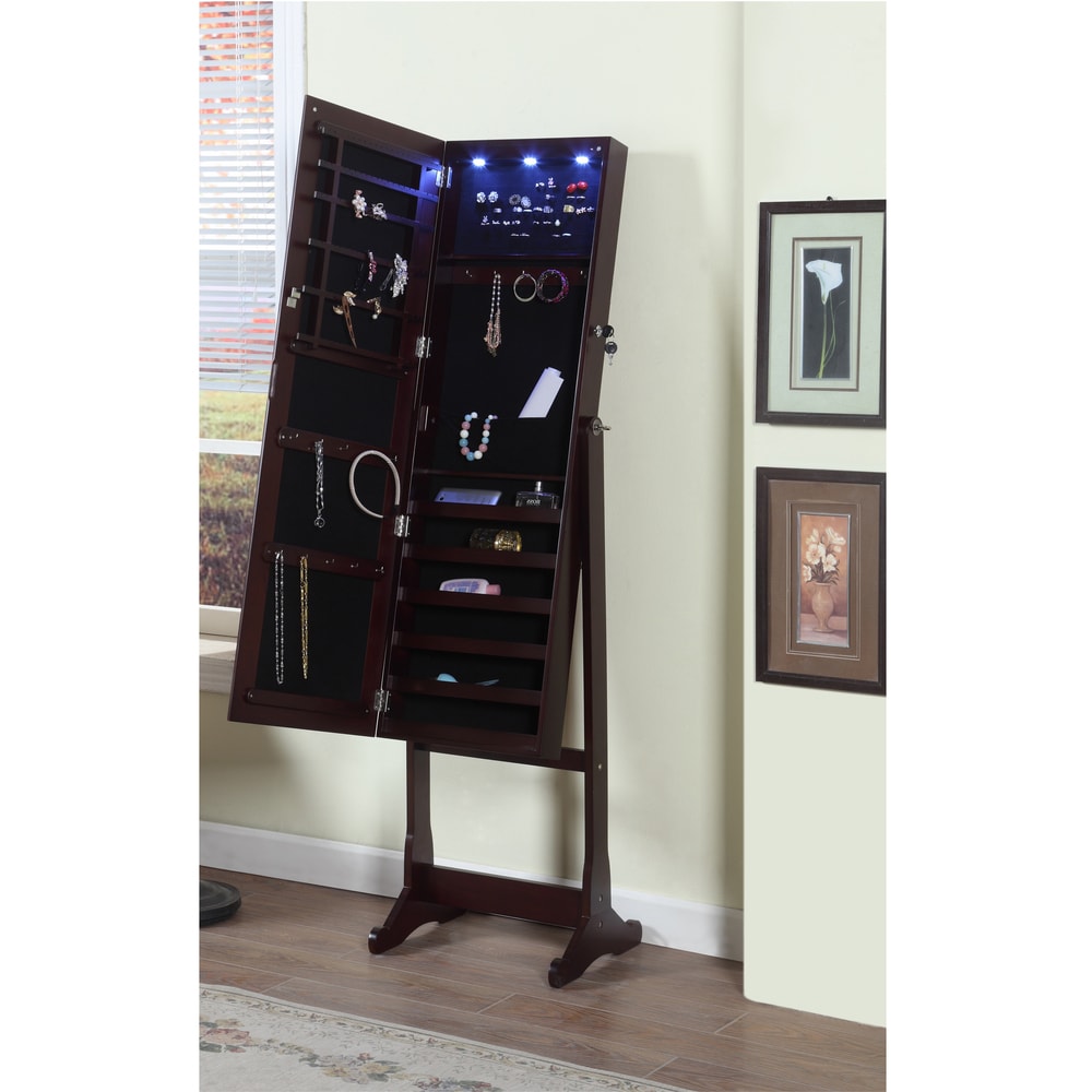 Artiva USA 63-in. Freestanding Full-body Walnut Mirror w/ Interior LED Jewelry Armoire