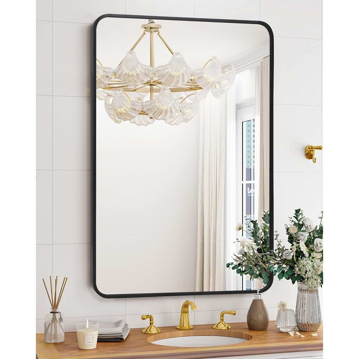 Black Bathroom Mirror with Rounded Rectangle Framed