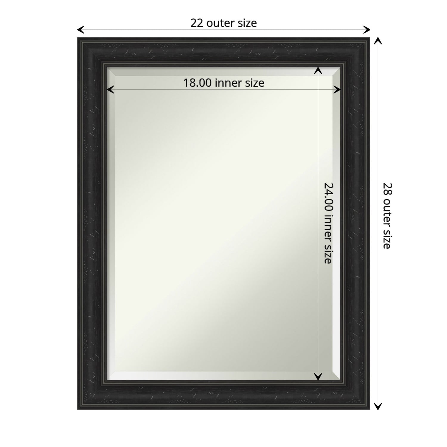 Beveled Bathroom Wall Mirror - Shipwreck Black Narrow Frame