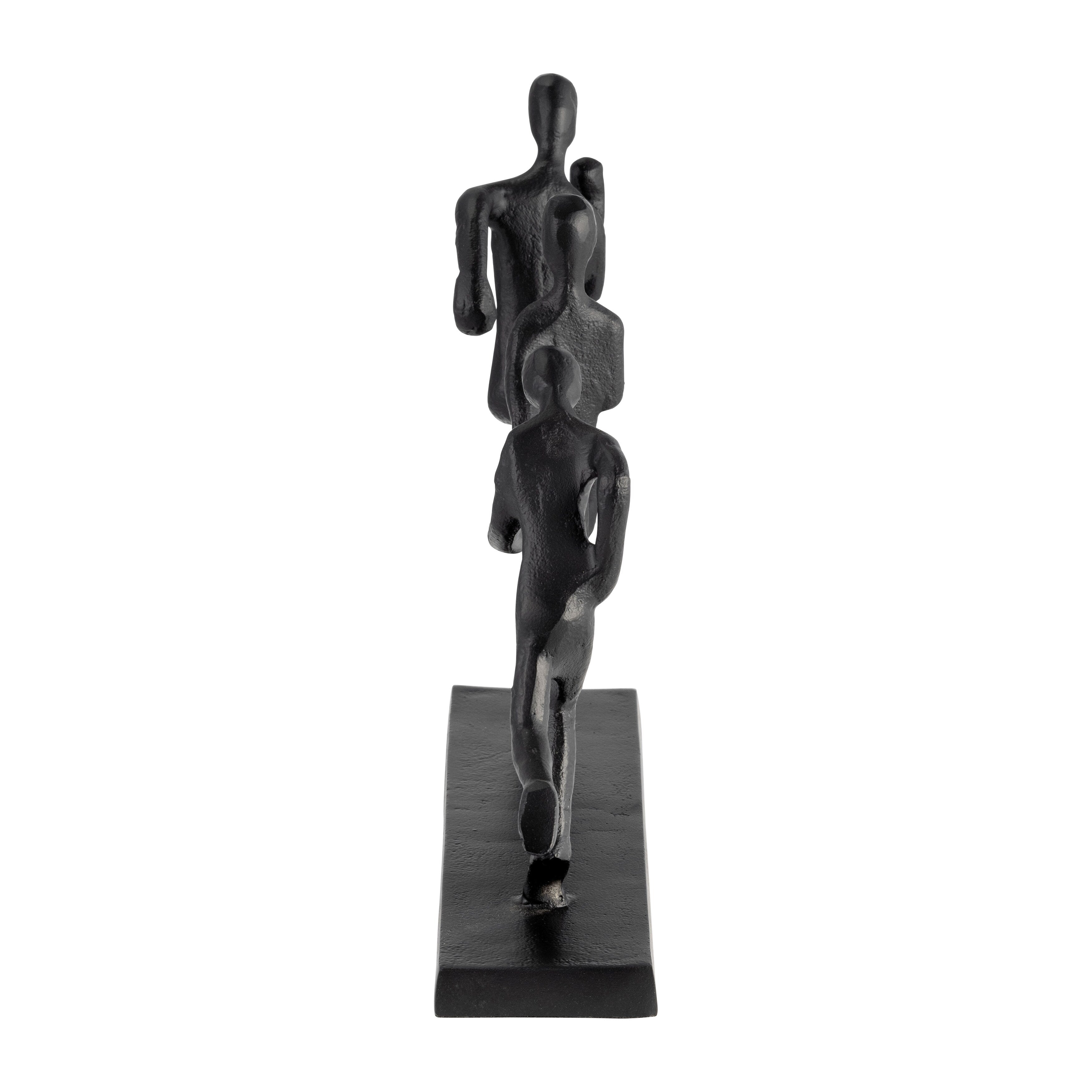 13Lx3Wx9H, Metal Three-man Running Sculpture, Black Finish, Wood Base, Decorative Sculpture for Table Decor or Shelf