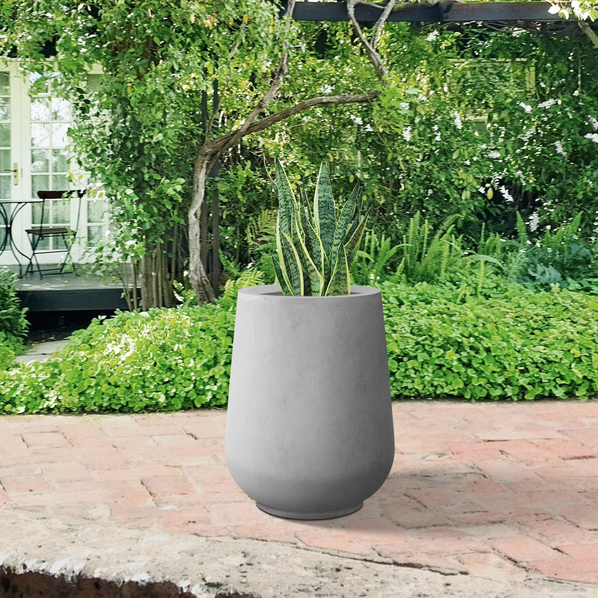 Plantara 14 H Round Raw Concrete Planter pot, Modern planter with Drainage Hole,Flower Pot for Outdoor