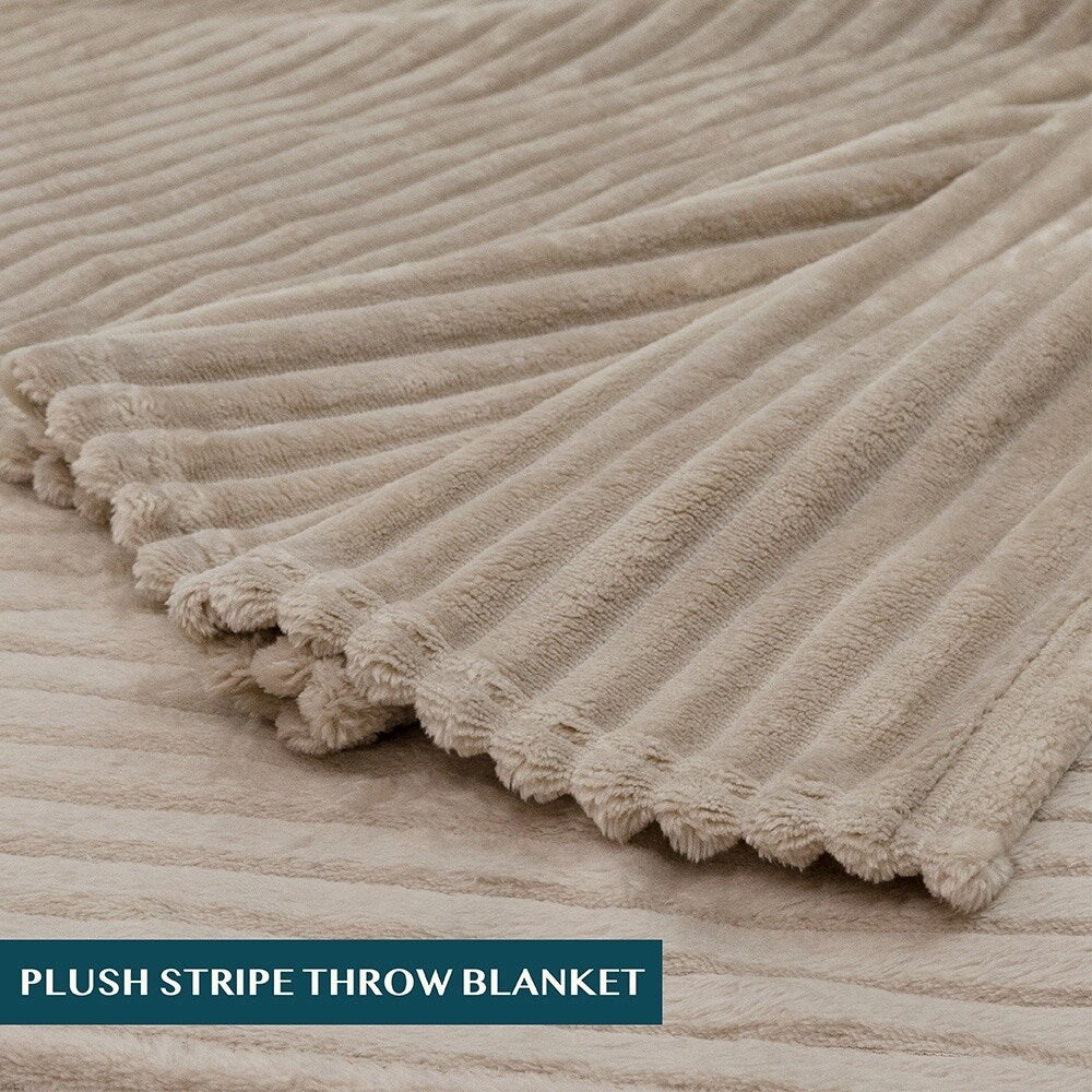 50 x 60 Throw Stripe Flannel Fleece Blanket Taupe