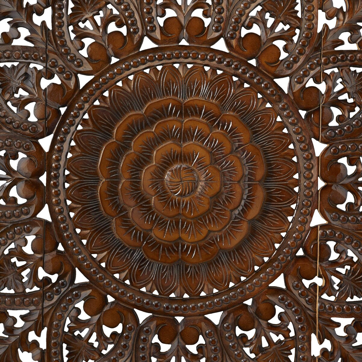 Wooden Floral Handmade Intricately Carved Home Wall Decor with Mandala Design - Set of 3 Brown - Roche River Decor