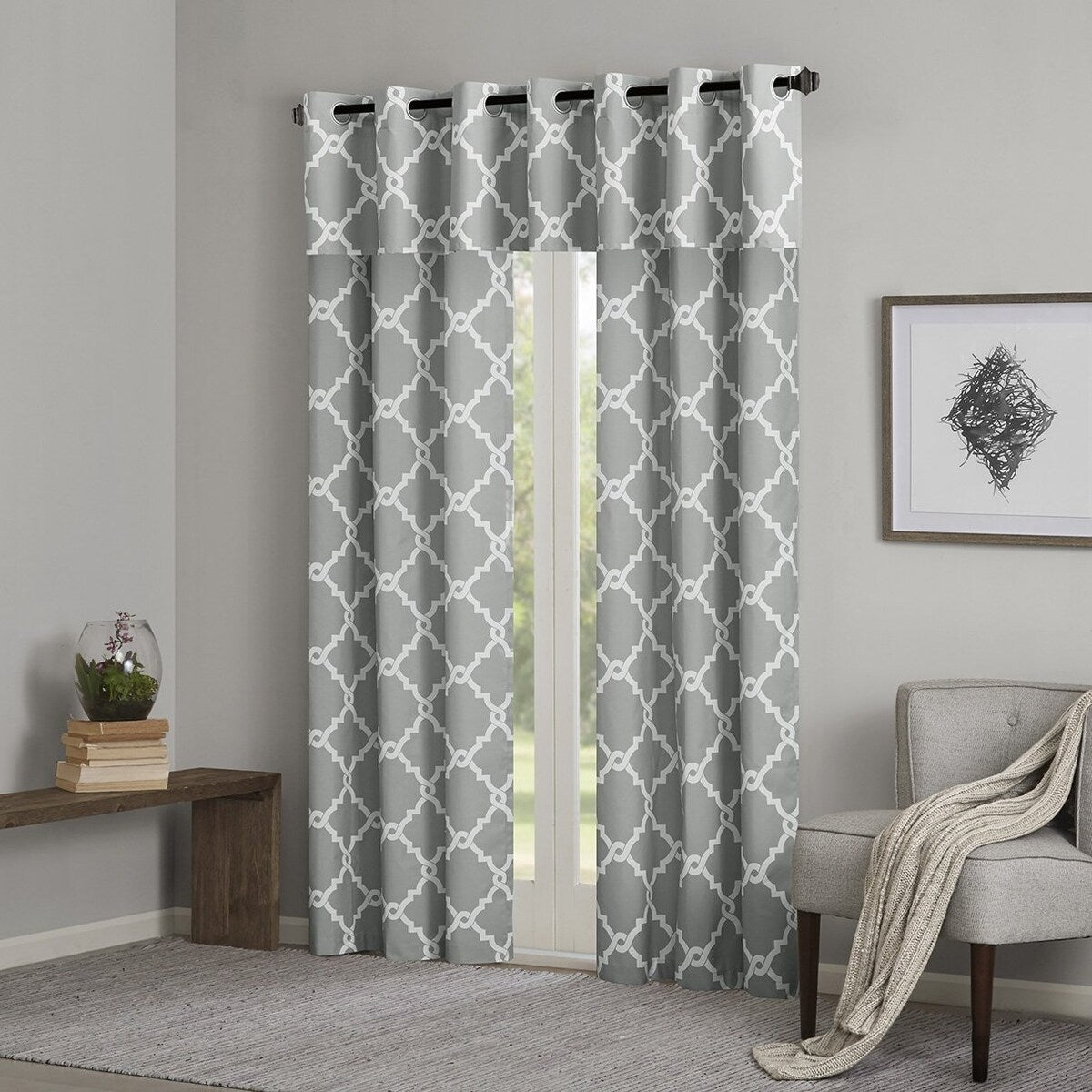 Madison Park Merritt Printed Valance Geometric Darkening Gray - 50 x 18