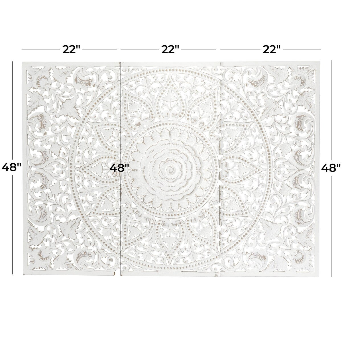 Wooden Floral Handmade Intricately Carved Home Wall Decor with Mandala Design - Set of 3 White - Roche River Decor