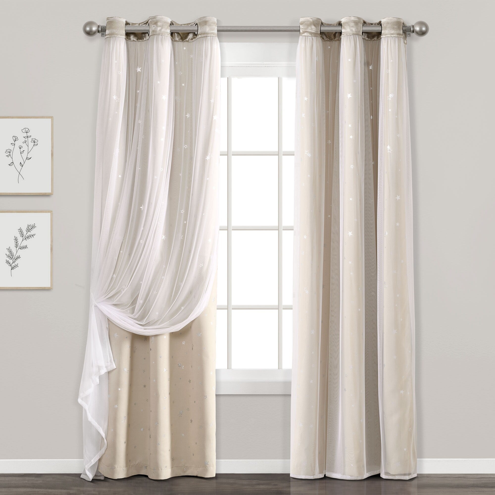 Lush Decor Star Sheer Insulated Grommet Blackout Window Curtain Panel Pair