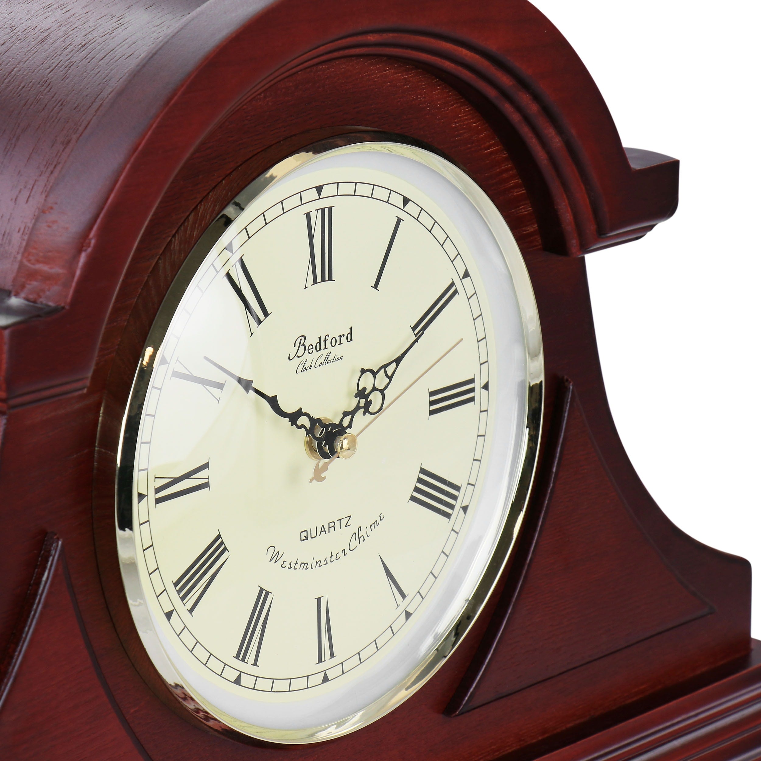 Bedford Clock Collection Redwood Tambour Mantel Clock with Chimes