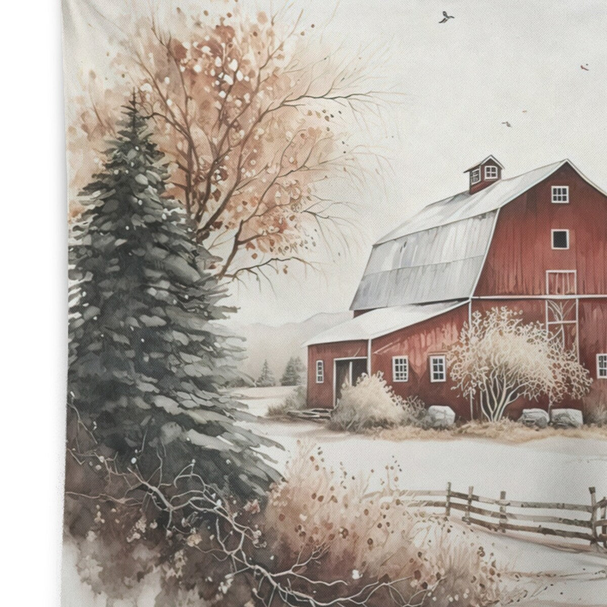 Designart 'Calm Red Barn In Winter I' Barn Landscape Wall Tapestry