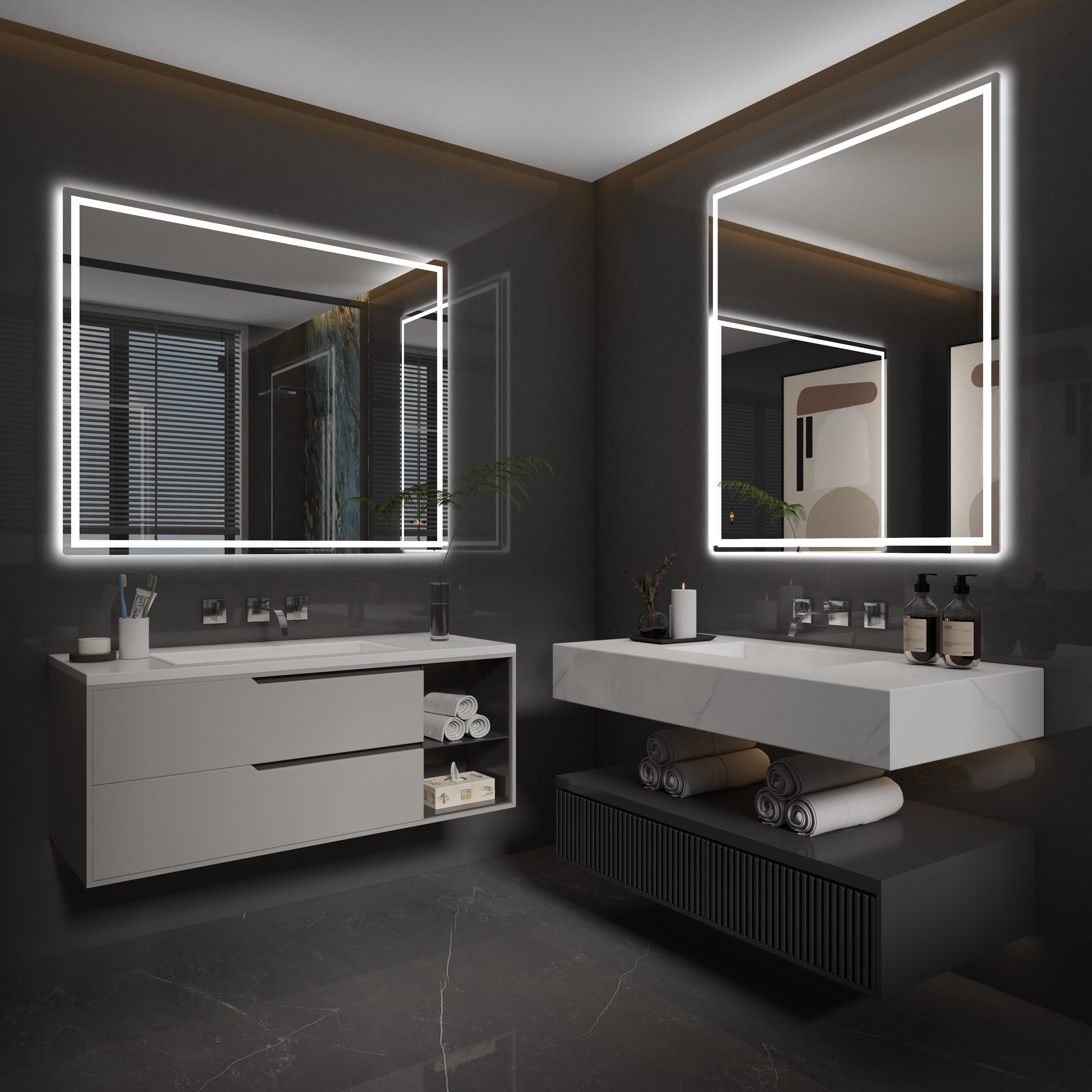 CB HOME Lighted Bathroom Vanity Mirror, LED Wall Mounted Mirror, Gesture Control Smart Lighted Mirror, Dimmable, Frameless