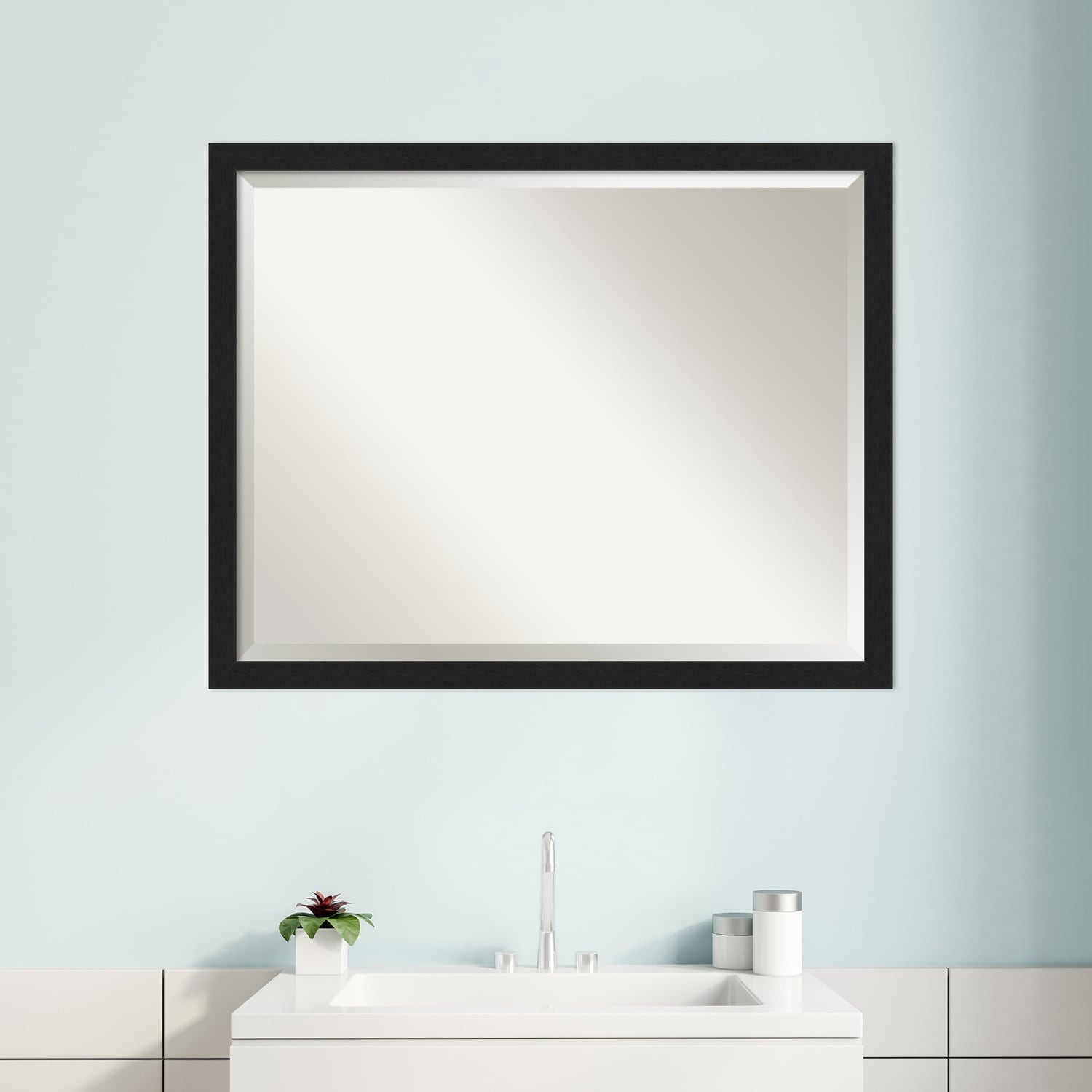 Beveled Bathroom Wall Mirror - Grace Brushed Narrow Frame