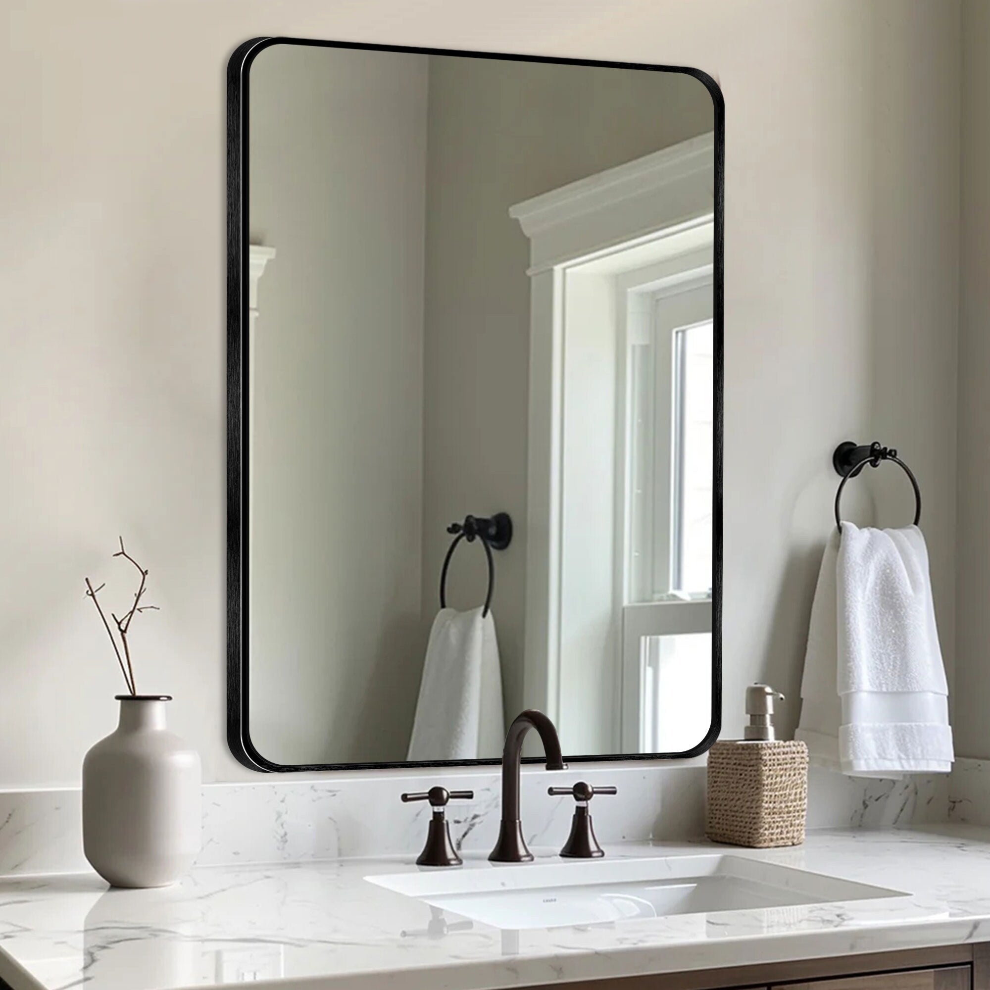 Wall Mount Bathroom Rectangle Vanity Mirror (Horizontal/Vertical)