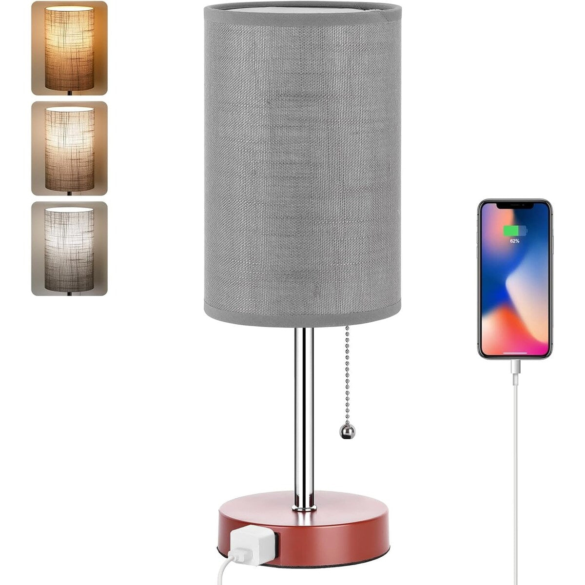 Table Lamp for Bedroom, 3-Color Bedside Lamps with Pull Chain, Bedroom Table Lamps for Nightstand, Bulb Included