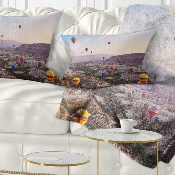 Designart 'Hot Air Balloon Flying' Photography Throw Pillow