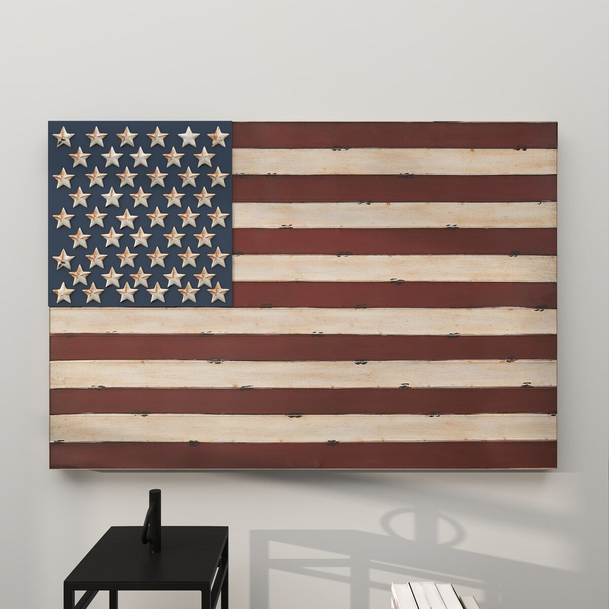 Metal American Flag Indoor Outdoor Home Wall Decor - Red - Roche River Decor